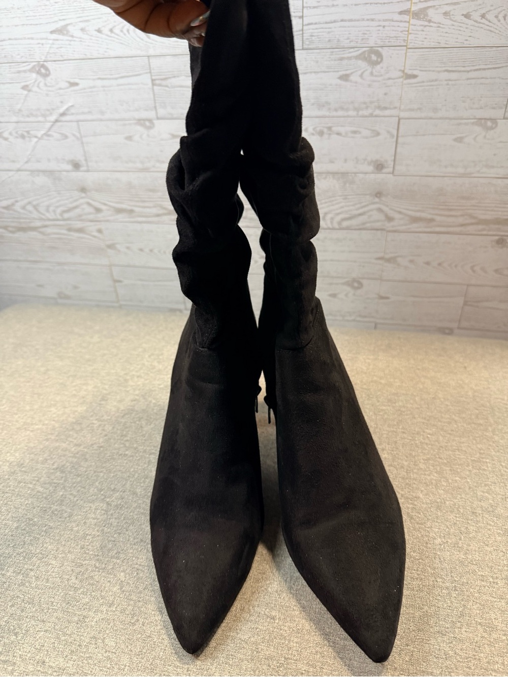 Dream Pairs Black Slouch Pointed-Toe Heeled Boots